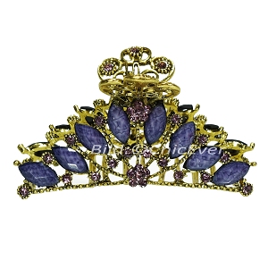 Haargreifer L Vintage Haarkneifer Haarklammer Metall & Strass lila violett gold 5119e